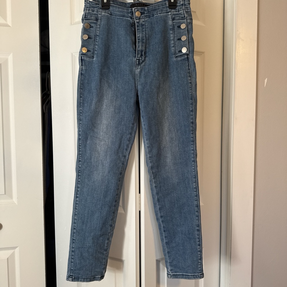 Classic Blue Skinny Jeans with Button Detail